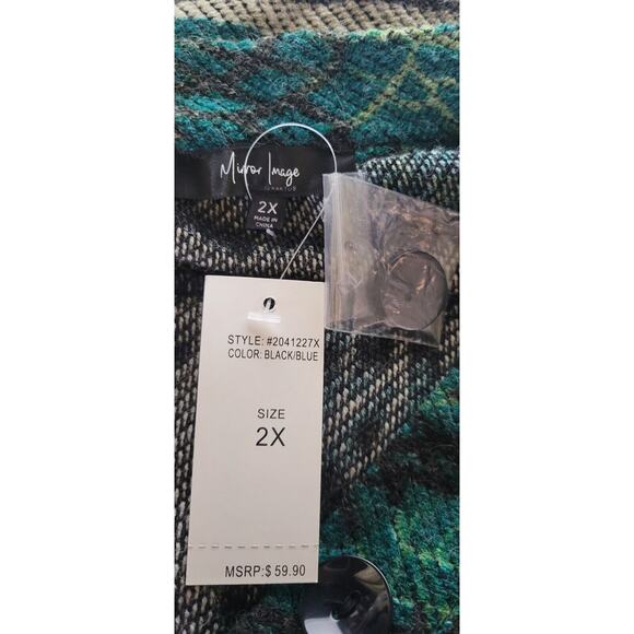 Mirror Image Womens 2X Black Green Button Neck Pockets Long Sleeve Sweater NWT - Picture 6 of 10